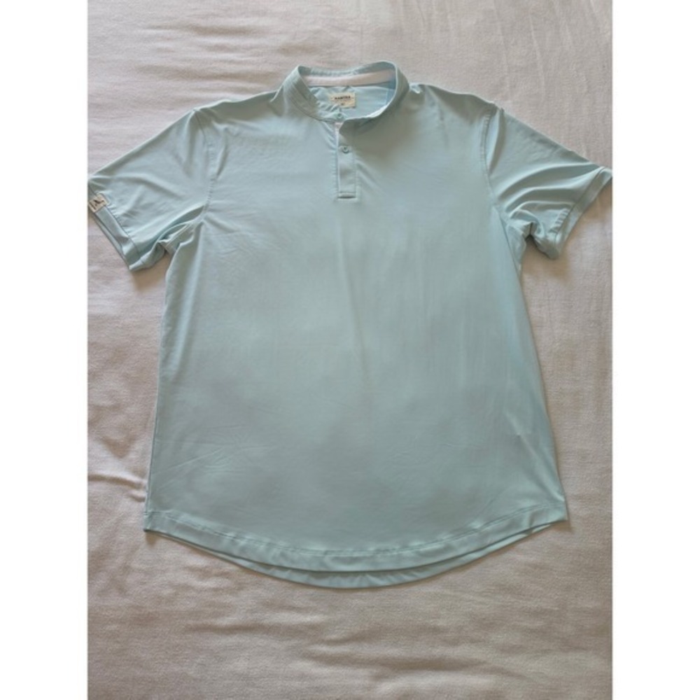 Mantra Mens XL Performance Polo Shirt Light Blue Mandarin Collar Short Sleeve